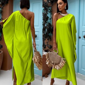 Neon zelené elegantní šaty HUDIESI přes rameno Velikost: ONESIZE