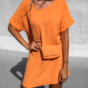 Oranžové jednoduché šaty CAINEN s menší kabelkou