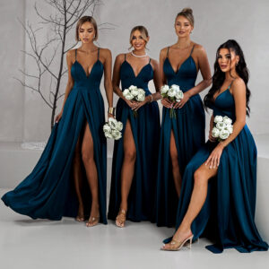 Petrolejové dlouhé šaty BREALYN pro družičky s kapsami Velikost: ONESIZE