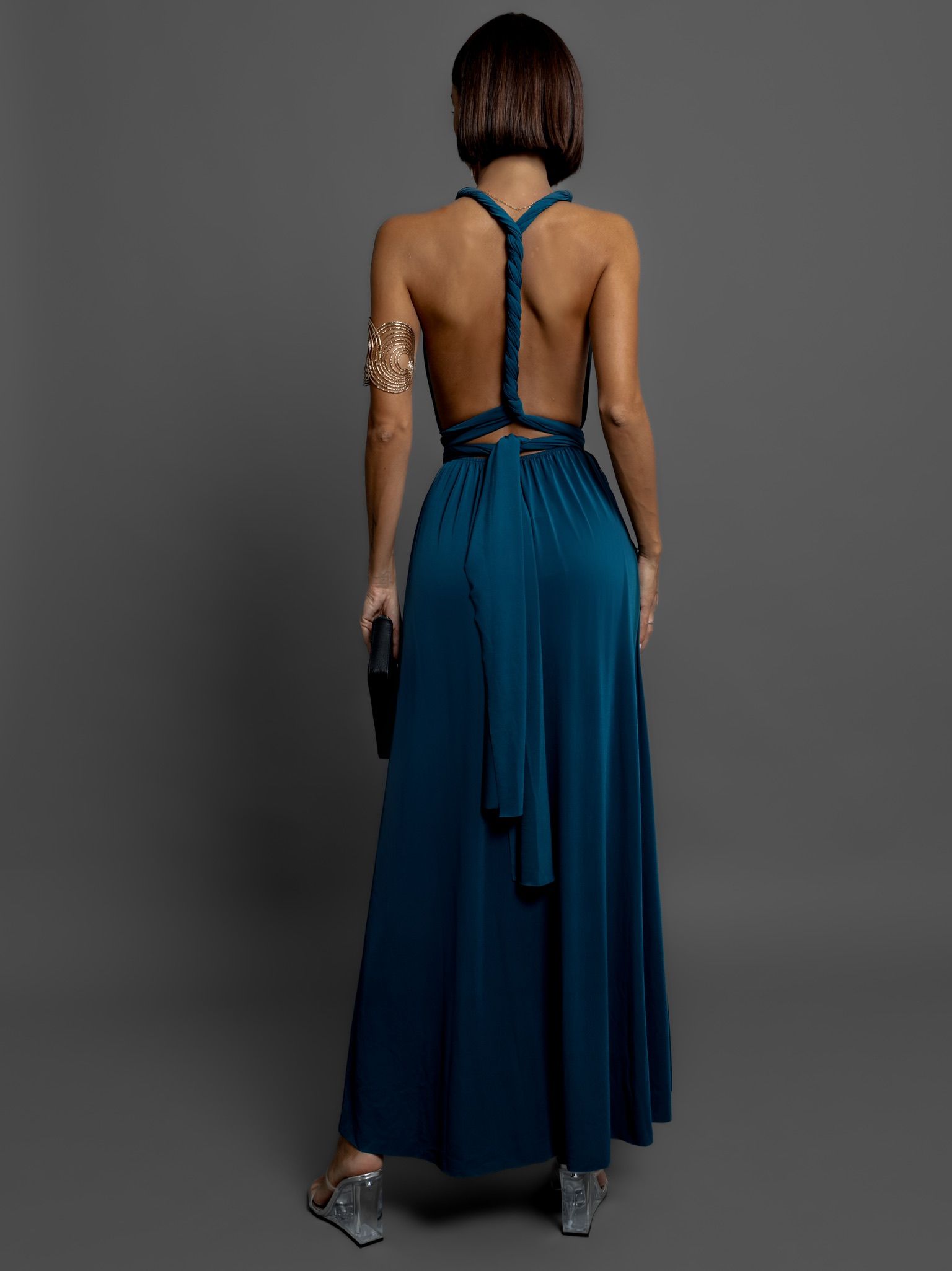 Petrolejové elegantní šaty BEATRICE s vázáním Velikost: ONESIZE - Obrázek 3