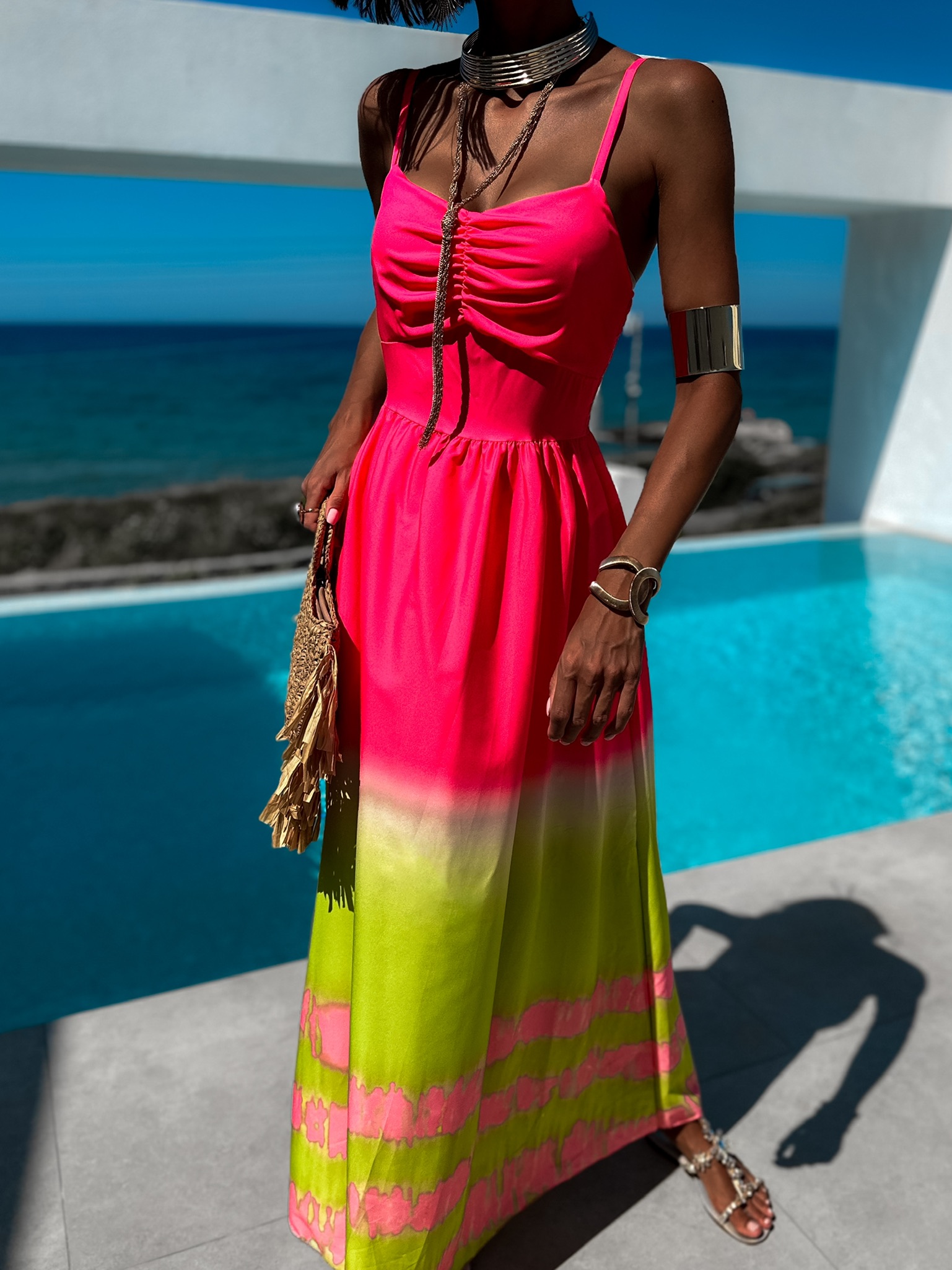 Růžové dlouhé elegantní šaty MICAHEL Velikost: ONESIZE - Obrázek 2