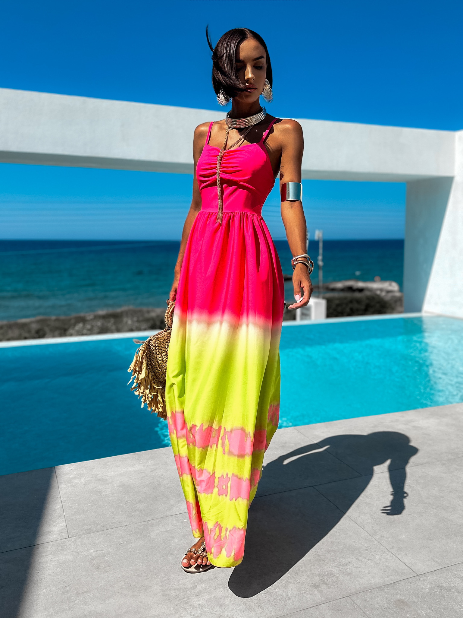 Růžové dlouhé elegantní šaty MICAHEL Velikost: ONESIZE - Obrázek 3