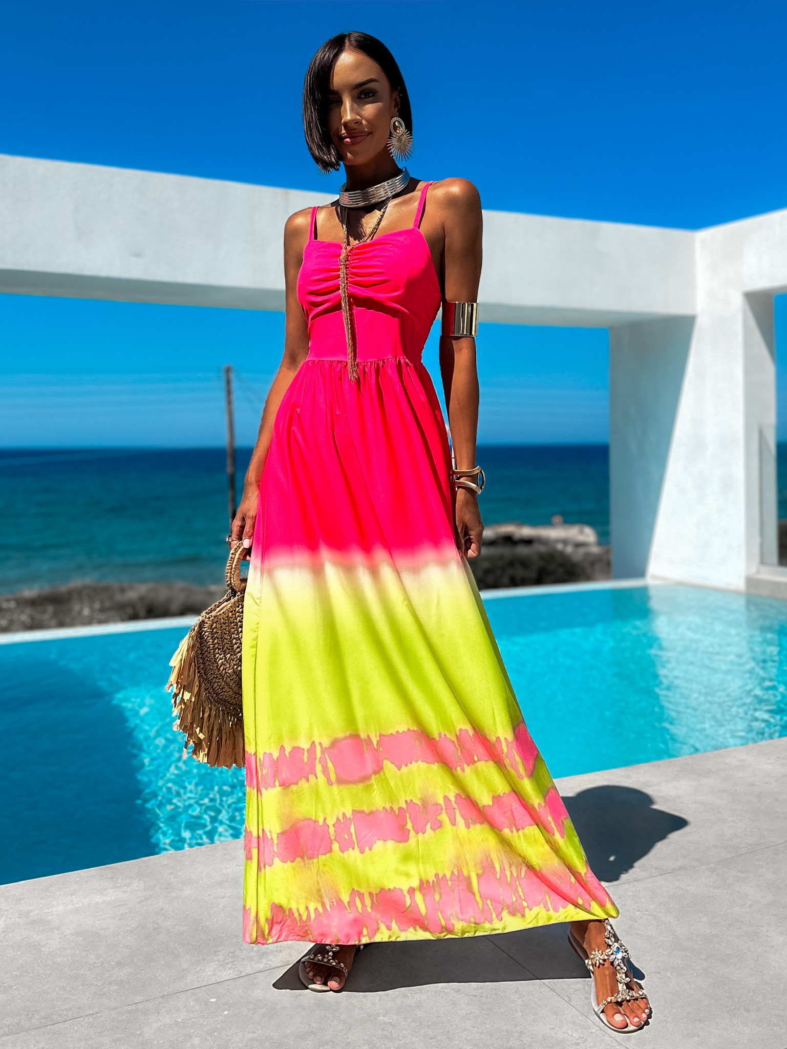 Růžové dlouhé elegantní šaty MICAHEL Velikost: ONESIZE