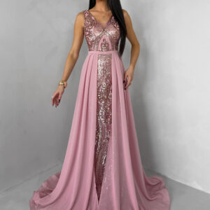Růžové dlouhé plesové šaty LUENNA Velikost: L