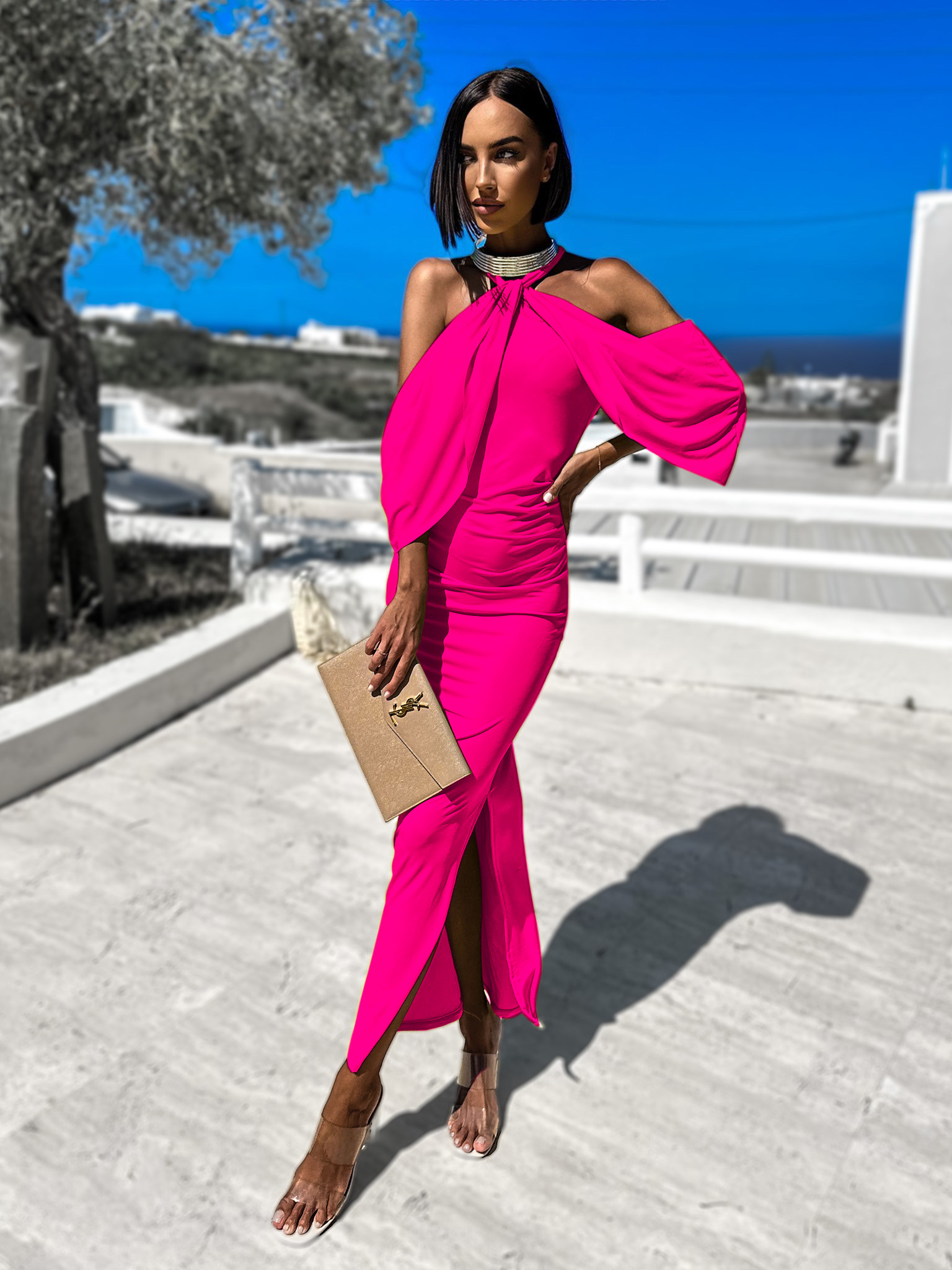 Růžové elegantní šaty LOYLENE s rozparkem Velikost: ONESIZE - Obrázek 2