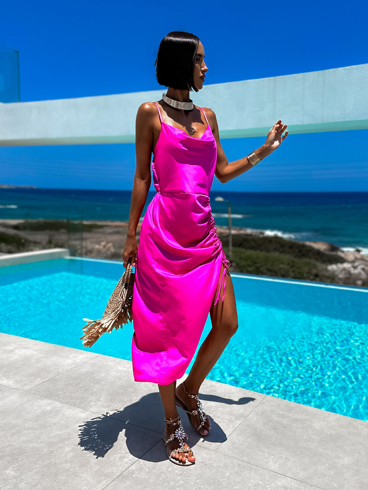 Růžové elegantní šaty STELLAR s řasením - Obrázek 3