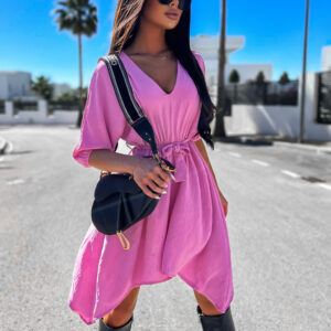 Růžové lehké šaty MULLBERY s výstřihem Velikost: ONESIZE