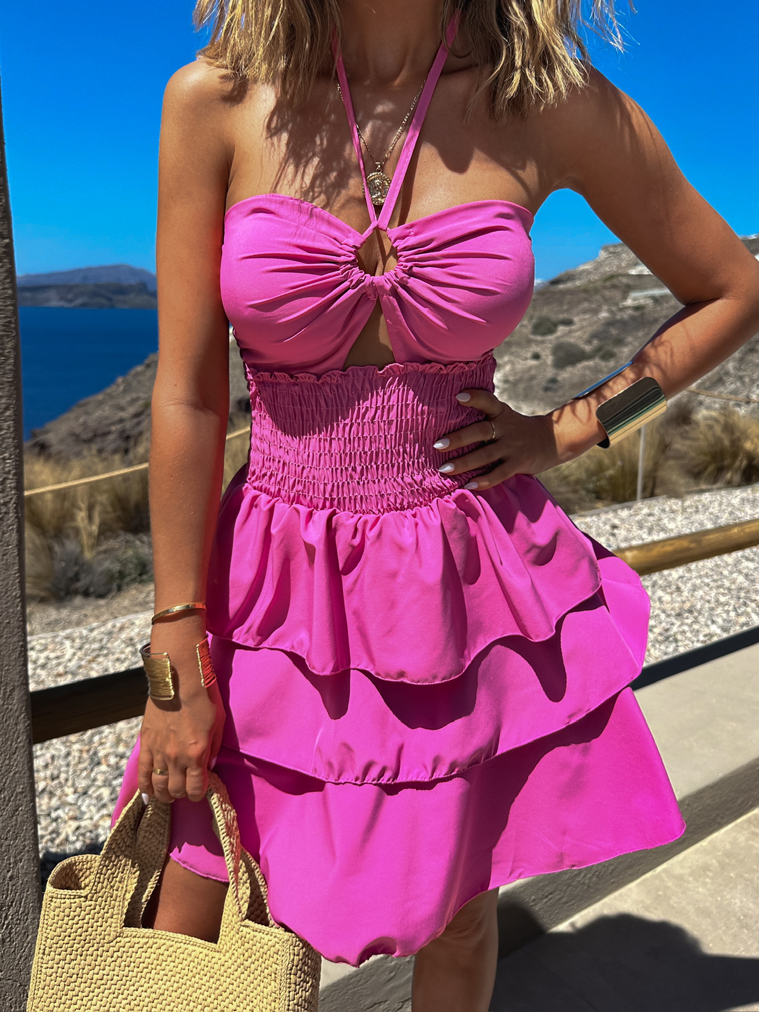 Růžové volánkové krátké šaty FOTIS Velikost: ONESIZE - Obrázek 3