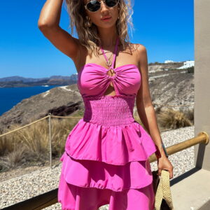 Růžové volánkové krátké šaty FOTIS Velikost: ONESIZE