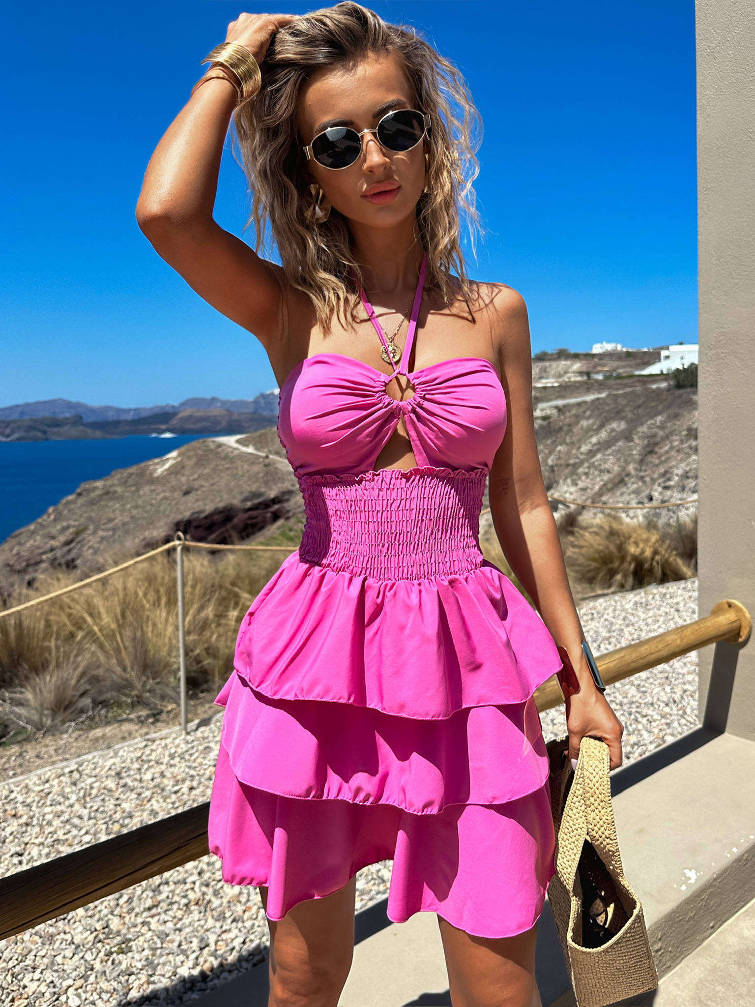 Růžové volánkové krátké šaty FOTIS Velikost: ONESIZE