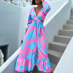 Růžovo modré světlejší elegantní šaty CASSIUS s rozparkem