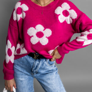 Růžový svetřík NAPLESI s květinovým vzorem Velikost: ONESIZE