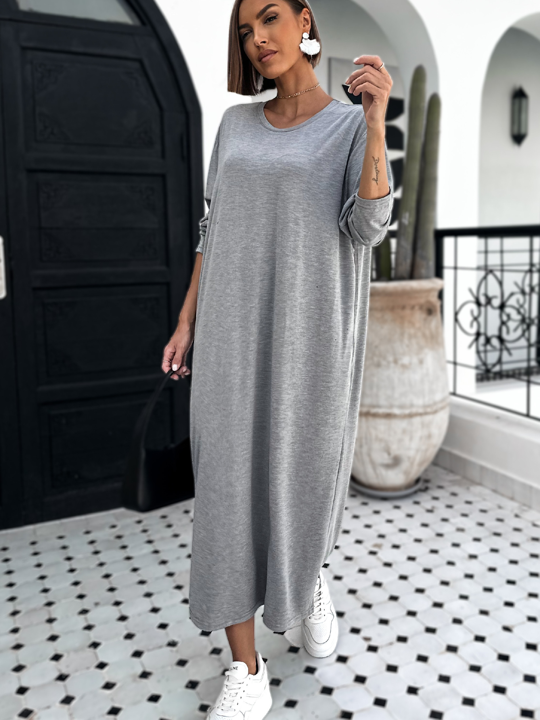 Šedé basic dlouhé šaty STOPHERE Velikost: ONESIZE - Obrázek 3