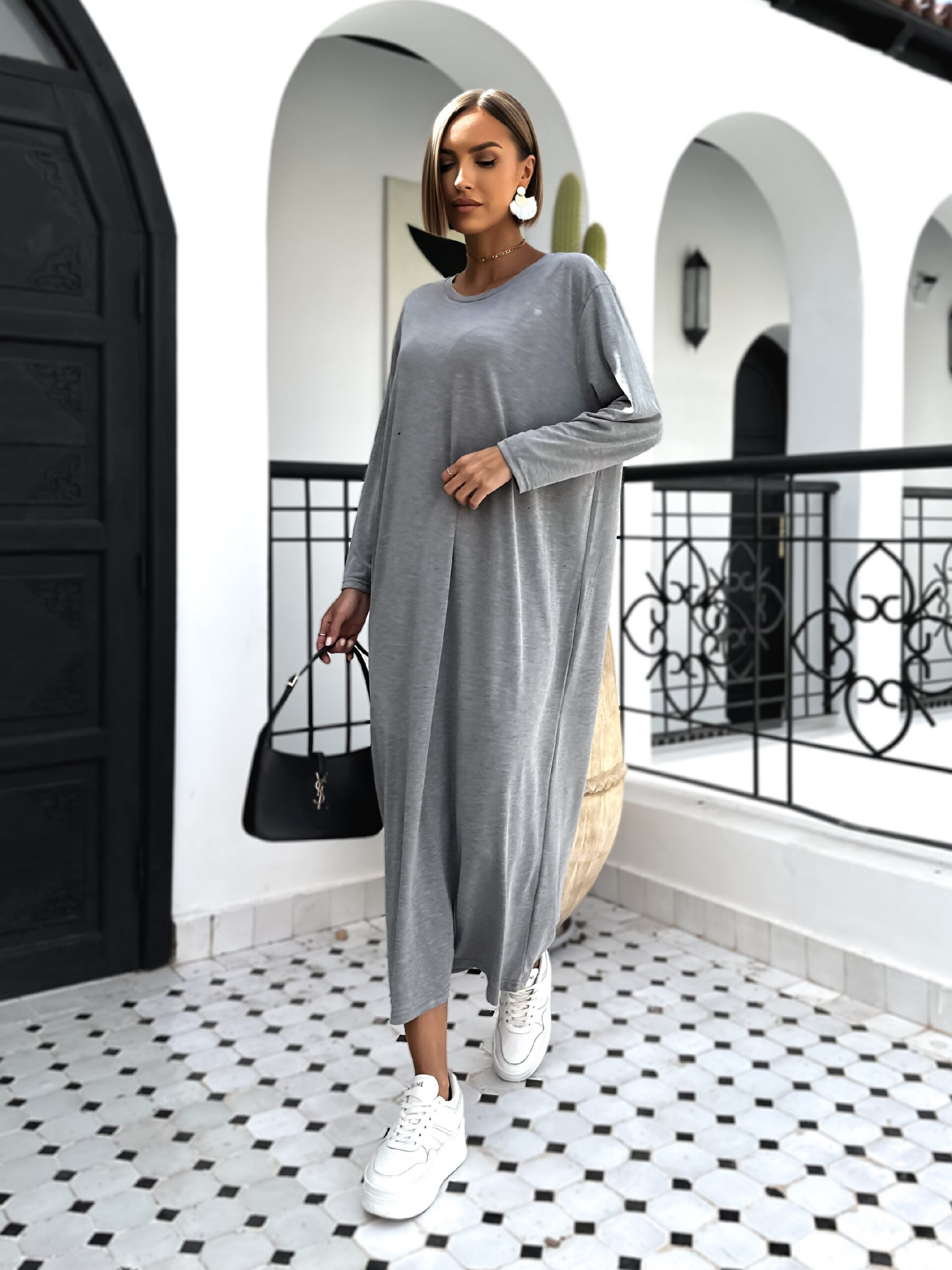 Šedé basic dlouhé šaty STOPHERE Velikost: ONESIZE