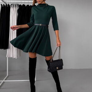 Smaragdové áčkové šaty GROUND s dlouhým rukávem