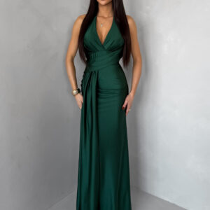 Smaragdové saténové dlouhé společenské šaty CELESTIA s vlečkou Velikost: ONESIZE