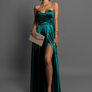 Smaragdové saténové společenské šaty SYCHAEUS bez ramínek Velikost: ONESIZE