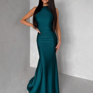 Smaragdové společenské dlouhé šaty LETERA s řasením Velikost: ONESIZE
