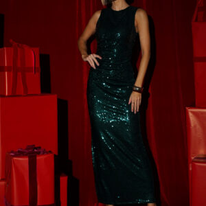 Smaragdové třpytivé dlouhé flitrované společenské šaty VAIRALE Velikost: ONESIZE