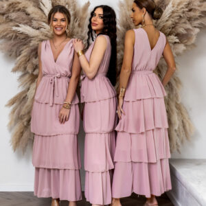 Starorůžové dlouhé šaty SUSANI s volánky pro družičky Velikost: ONESIZE