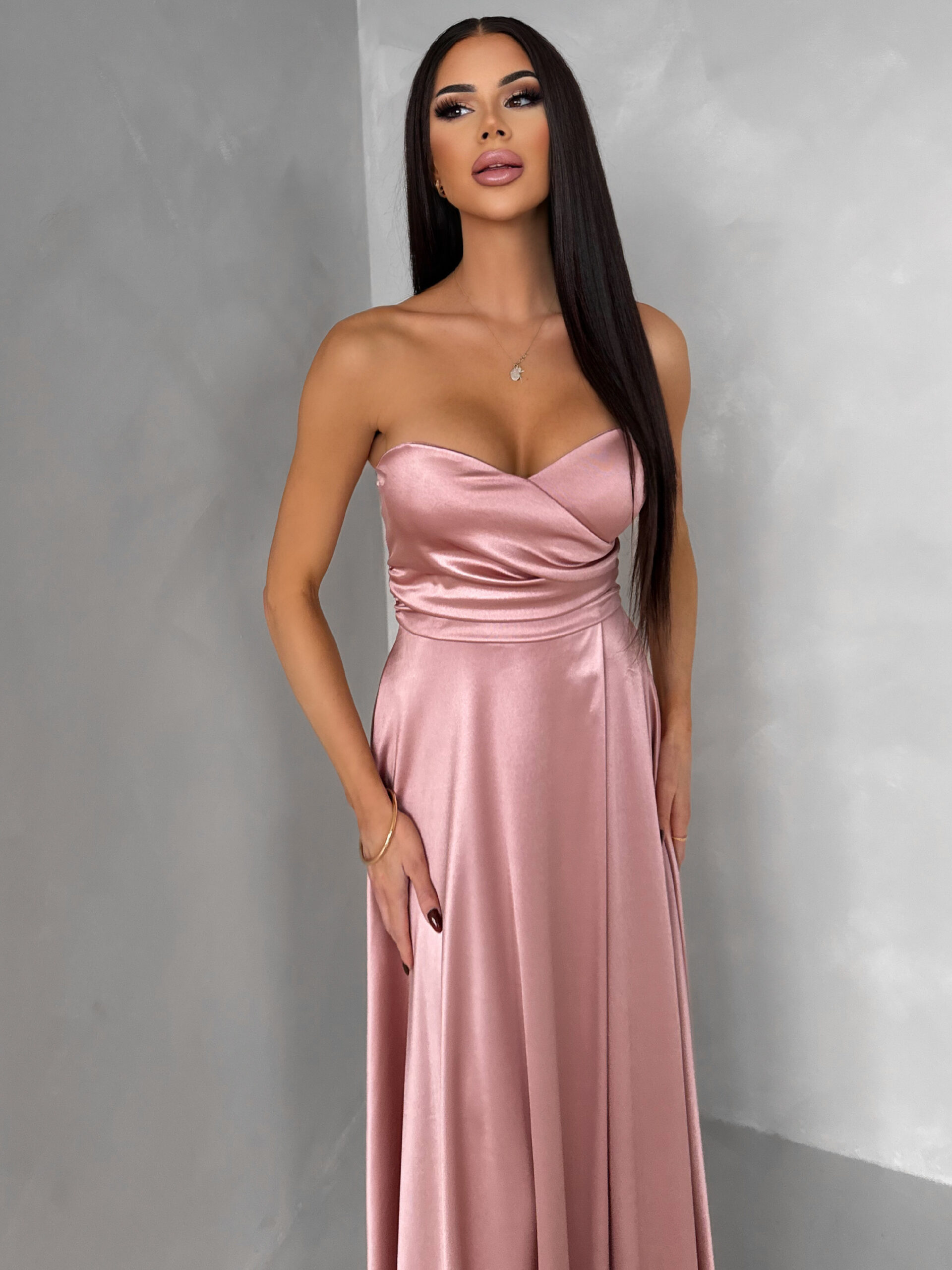 Starorůžové společenské dlouhé šaty SYCHAEUS bez ramínek Velikost: ONESIZE - Obrázek 3