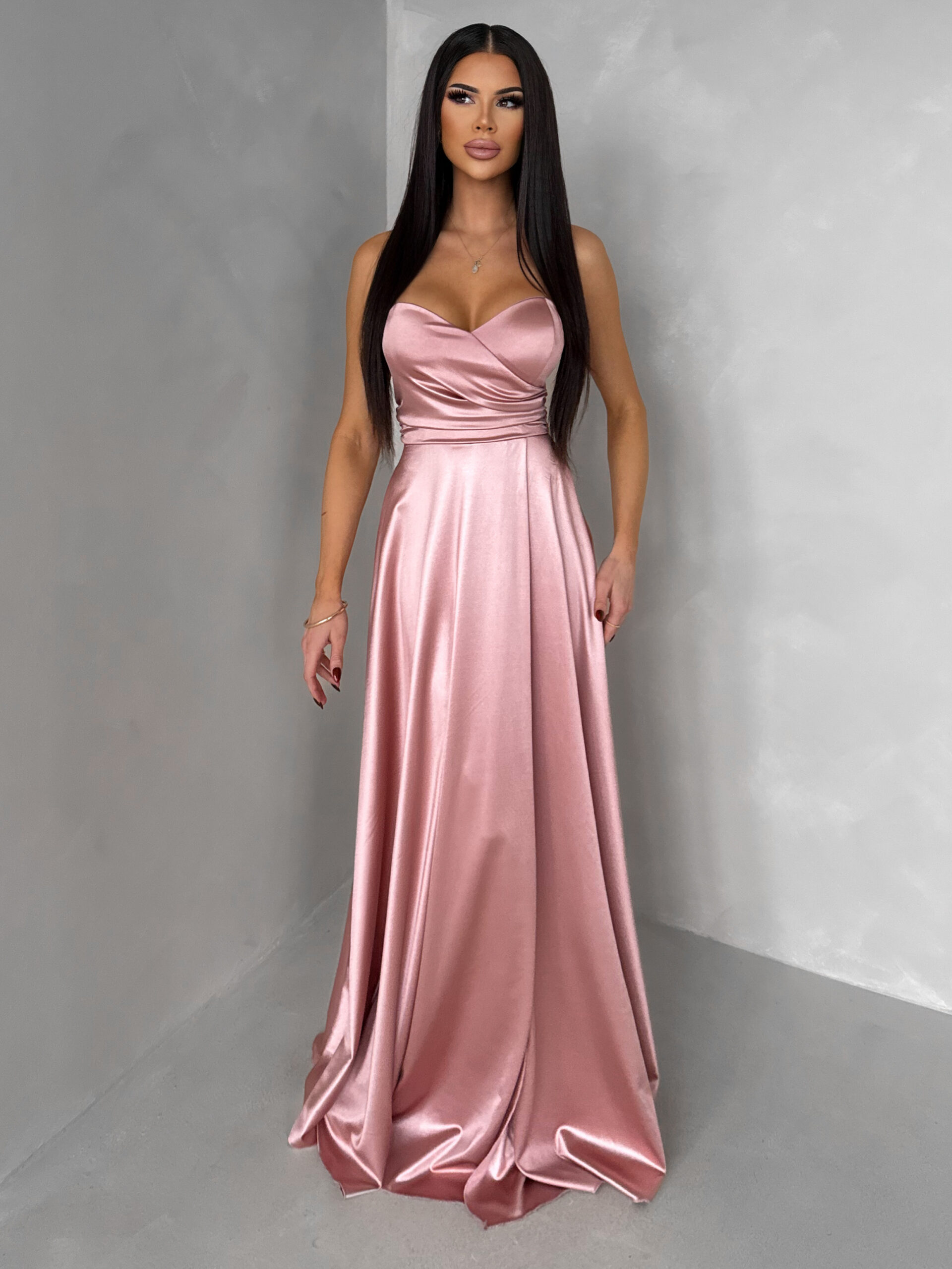 Starorůžové společenské dlouhé šaty SYCHAEUS bez ramínek Velikost: ONESIZE