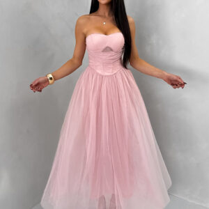 Starorůžové společenské tylové midi šaty SOLAVIE Velikost: L