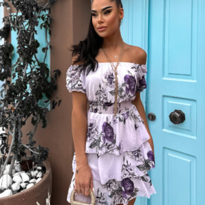 Světle fialové květinové šaty LUOVARE s volánky Velikost: ONESIZE