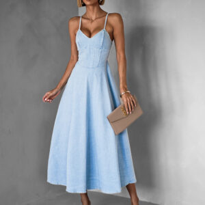 Světle modré džínové áčkové dlouhé šaty SENEJA Velikost: ONESIZE