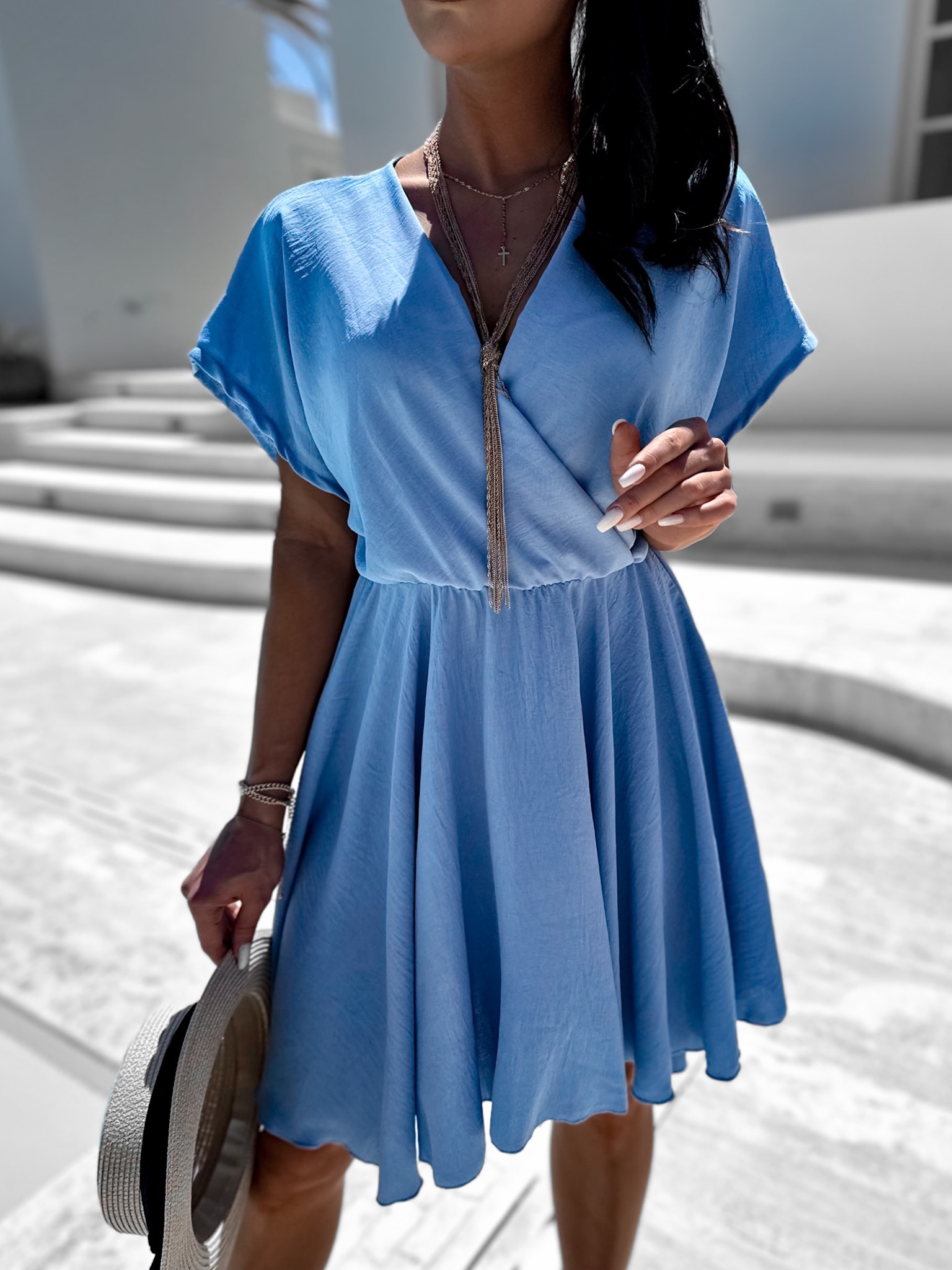 Světle modré jednoduché elegantní šaty COSMOS Velikost: ONESIZE - Obrázek 3