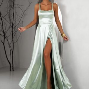 Světle zelené dlouhé saténové šaty HELSIN Velikost: ONESIZE