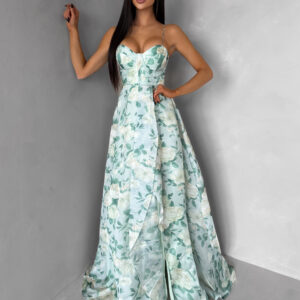 Světle zelené společenské korzetové šaty SEVARON s rozparkem Velikost: L