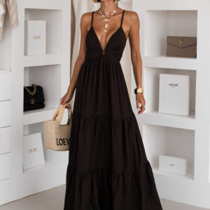 Tmavě hnědé letní dlouhé maxi šaty OPALINE Velikost: ONESIZE