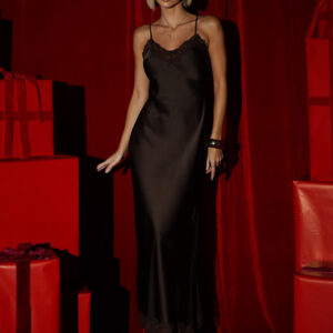 Tmavě hnědé saténové dlouhé krajkové košilka šaty BLISSE Velikost: ONESIZE