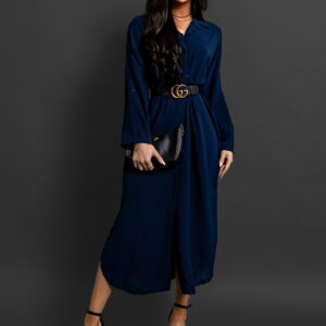 Tmavě modré dlouhé košilové šaty NESSY Velikost: ONESIZE