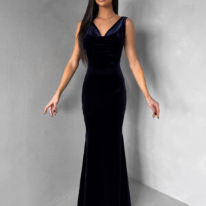 Tmavě modré sametové dlouhé společenské šaty DURAYA Velikost: ONESIZE