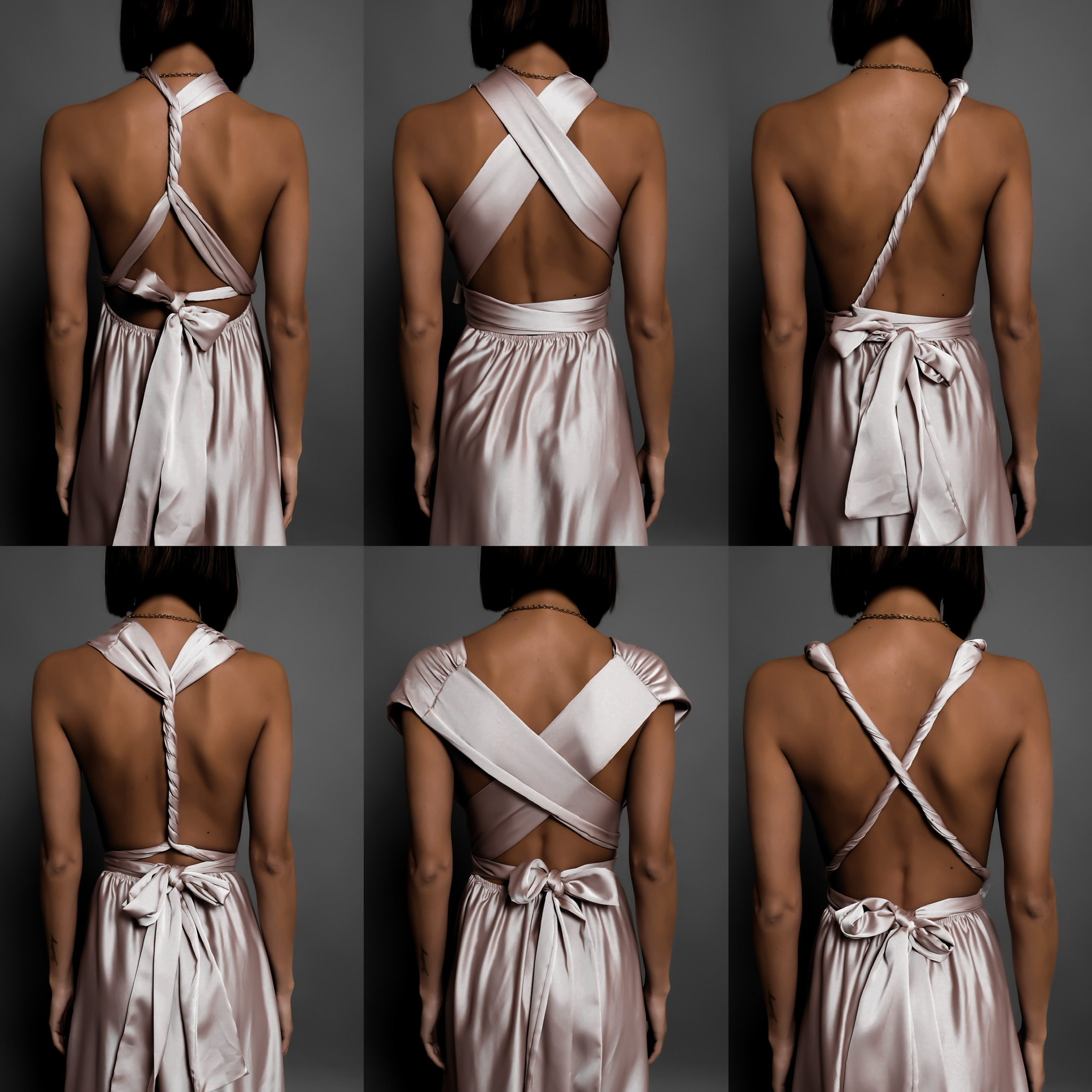 Tyrkysové lesklé šaty VALERDI s variabilním vázáním a rozparkem - Obrázek 3