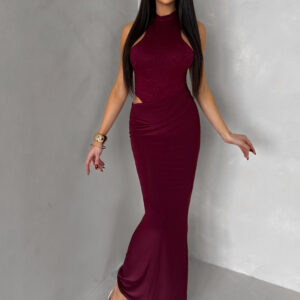 Vínové společenské dlouhé šaty OLIVIEN s body Velikost: ONESIZE