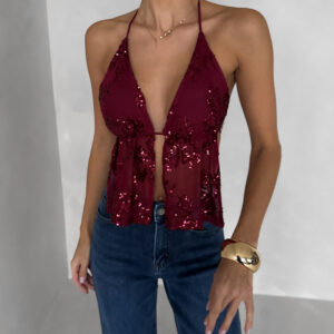 Vínový třpytivý top SCARLET s flitry Velikost: ONESIZE