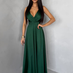 Zelené saténové společenské jedničce šaty EZMIRA Velikost: ONESIZE