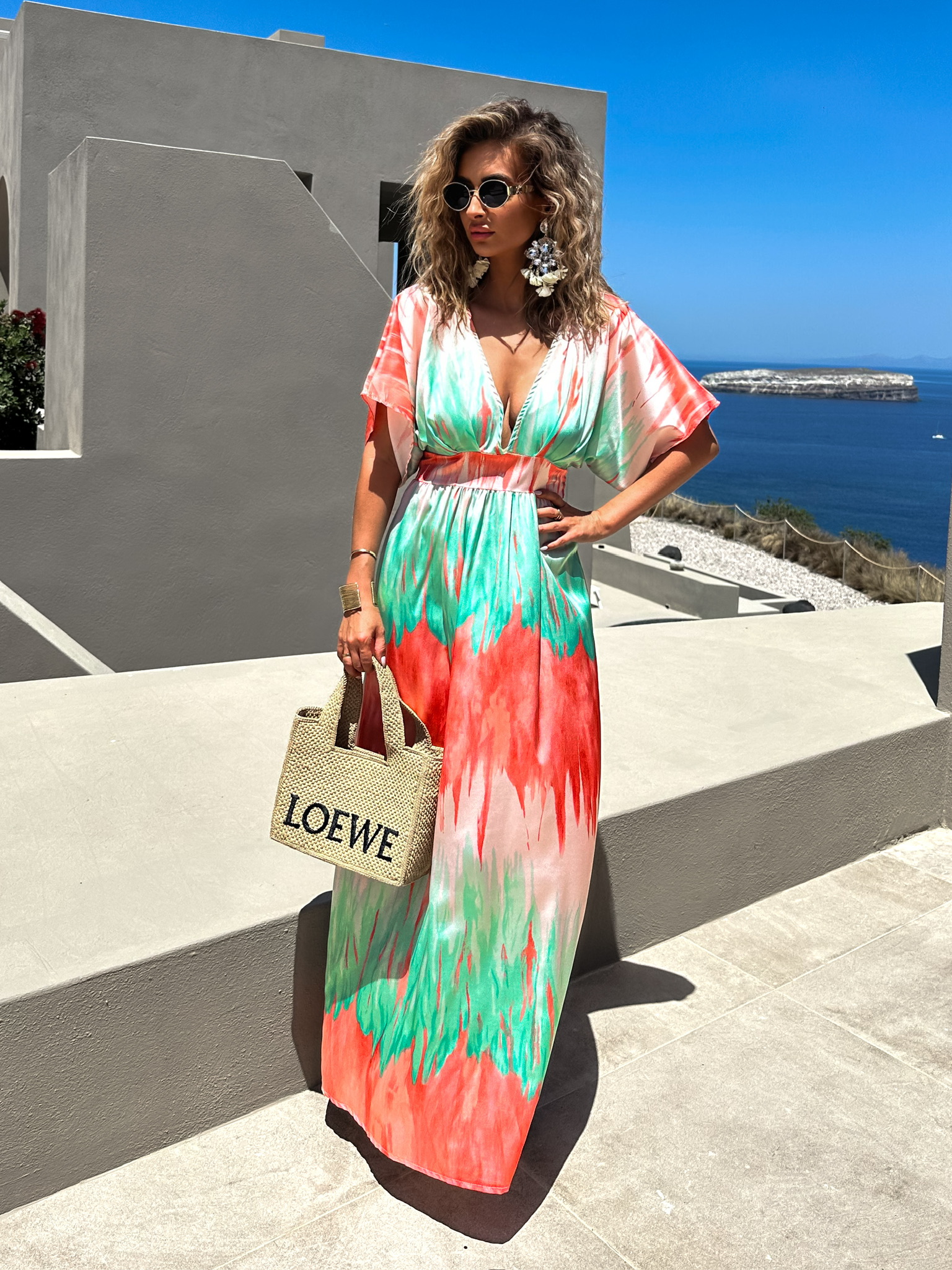 Zelenooranžové barevné dlouhé šaty DICKET s výstřihem Velikost: ONESIZE - Obrázek 2