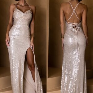 Zlaté plesové šaty LILOVAT na zavazování Velikost: L