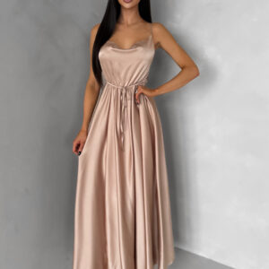 Zlaté saténové elegantní šaty YASMINE s rozparkem Velikost: ONESIZE