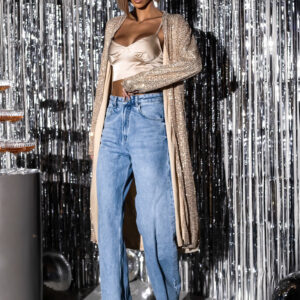 Zlatý třpytivý cardigan YURIDIA s flitry Velikost: ONESIZE