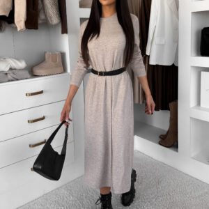 Béžové stylové maxi dlouhé mikinové šaty RAVONI Velikost: L/XL