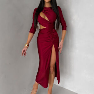 Bordó asymetrické šaty BAJRO s průstřihy Velikost: ONESIZE