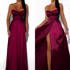 Bordó saténové dlouhé šaty GYBRAL s korzetem Velikost: ONESIZE