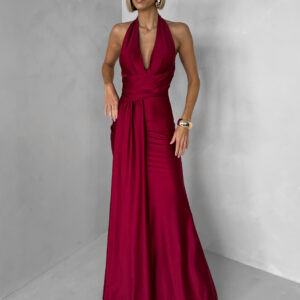 Bordó saténové dlouhé společenské šaty CELESTIA s vlečkou Velikost: ONESIZE