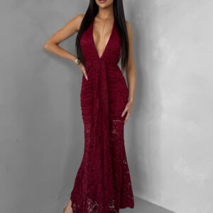 Bordó společenské krajkové dlouhé šaty ZERULON Velikost: ONESIZE