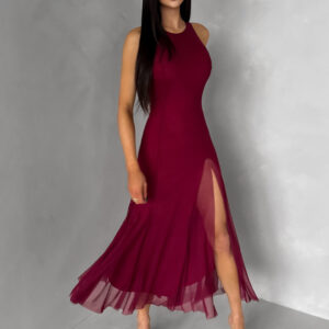 Bordó společenské tylové midi šaty ROCHIE Velikost: ONESIZE